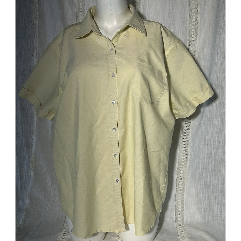 Cabin Creek Wrinkle Free Button Down Short Sleeve Shirt Yellow Size 16